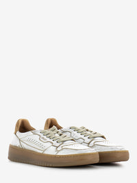 Sneakers in pelle laminata argento