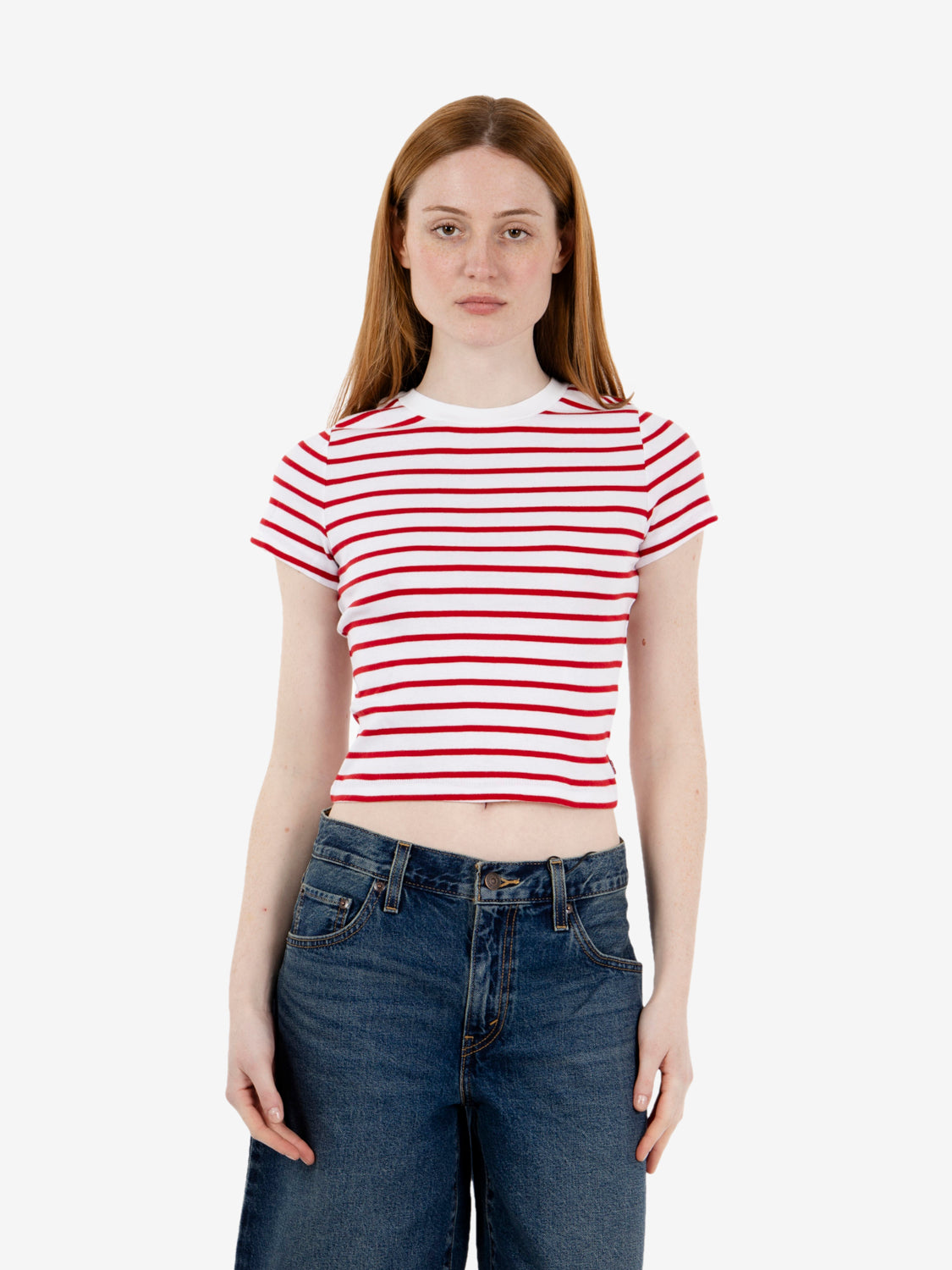 Essential sporty tee Emily stripe white / red