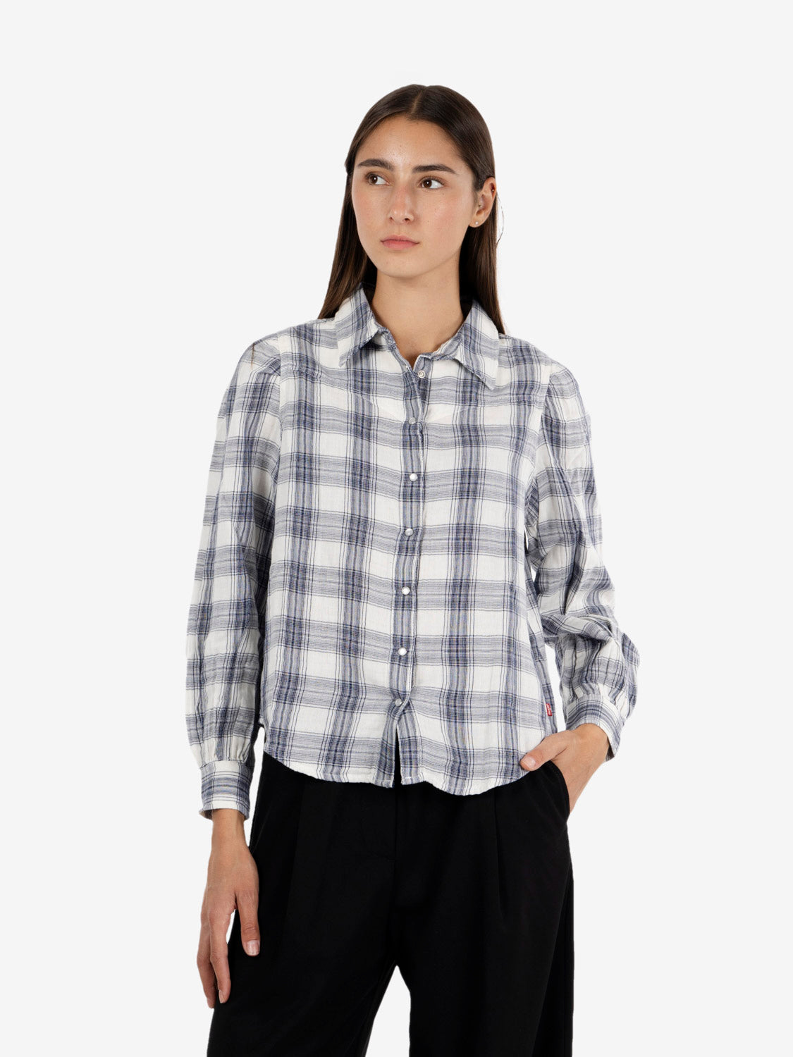 Juna western shirt plaid peacot blue