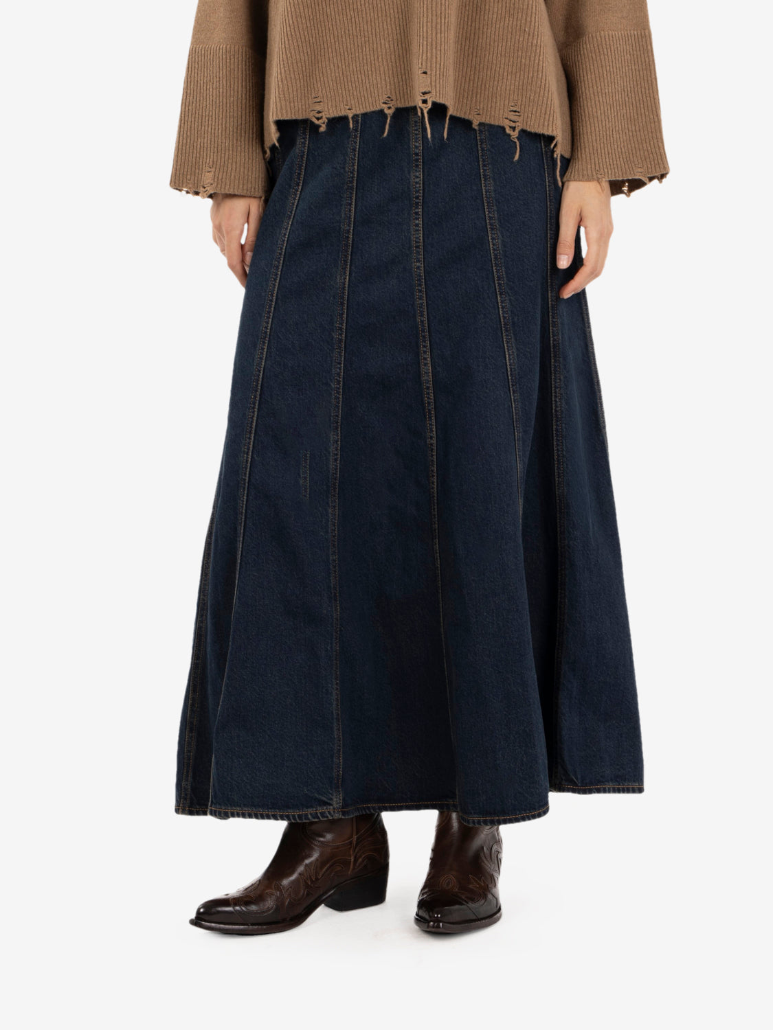 Seamed Slare skirt high vibration Vlean med indigo
