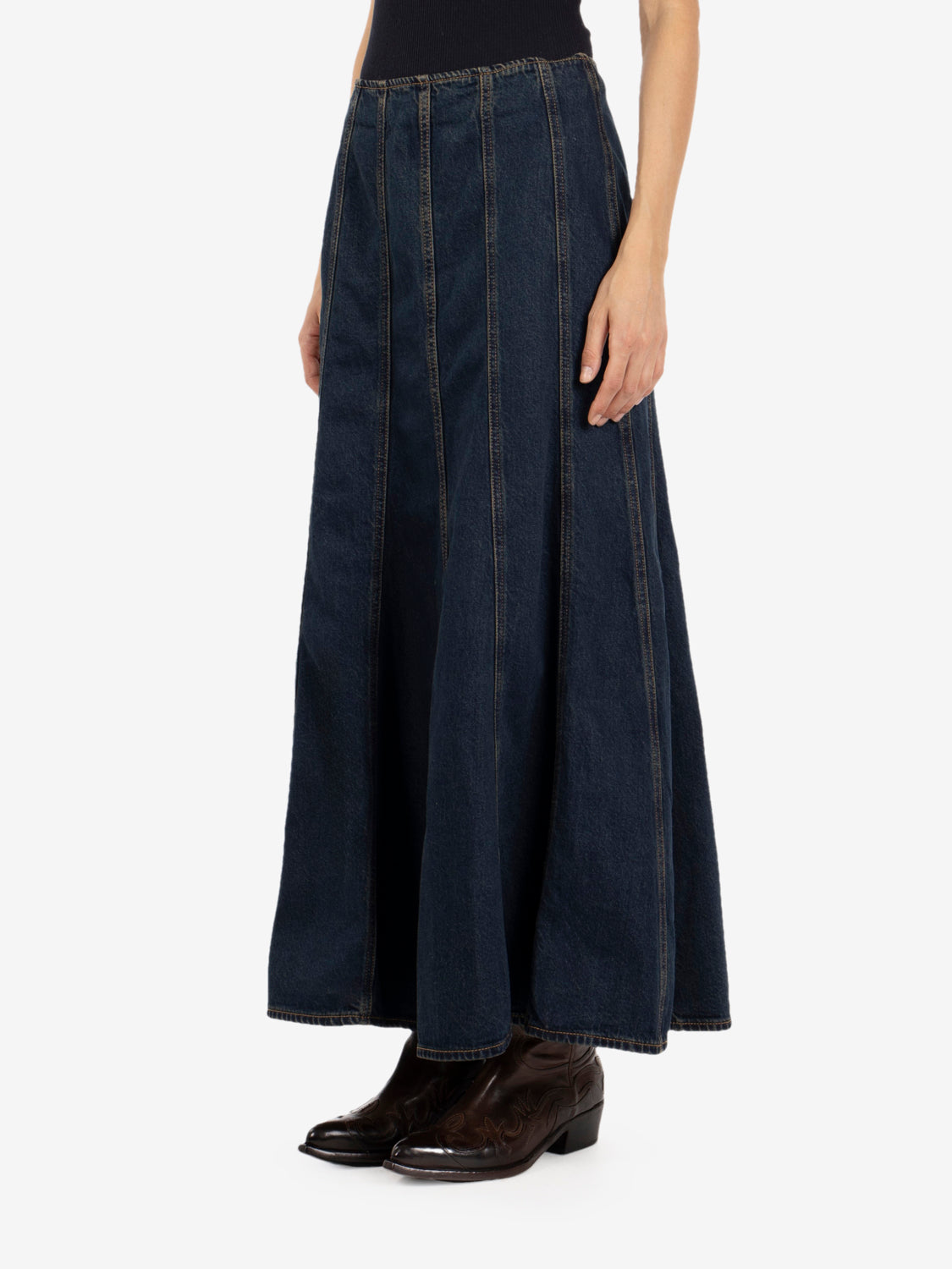 Seamed Slare skirt high vibration Vlean med indigo