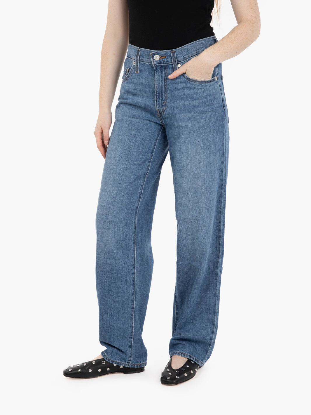Blue heavy check baggy dad jeans 