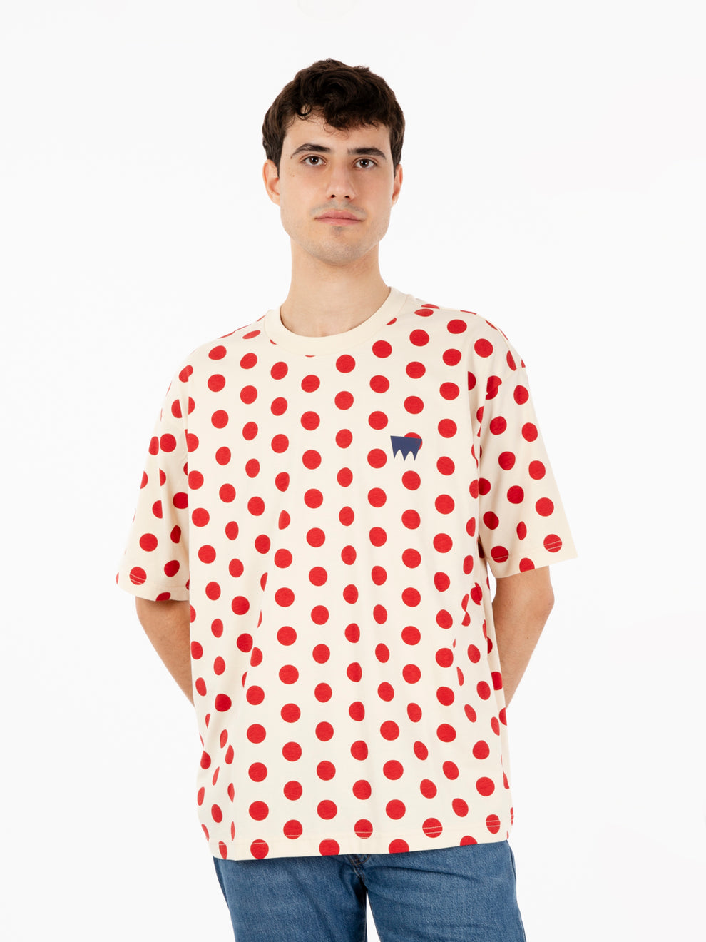 Skate graphic box tee polka dot cream / red