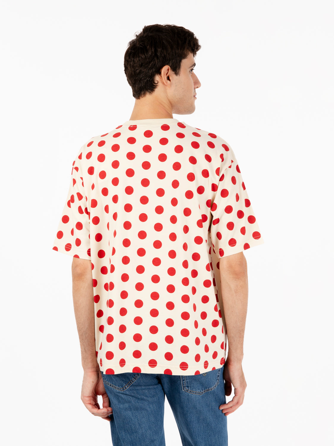 Skate graphic box tee polka dot cream / red