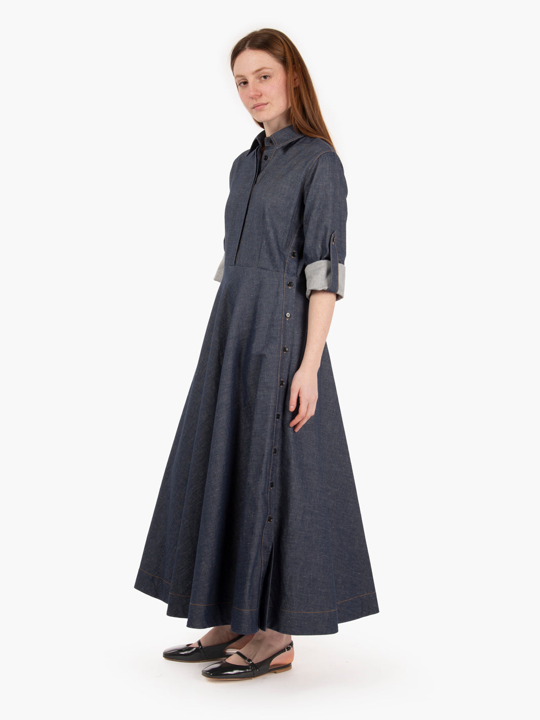 Long blue denim dress