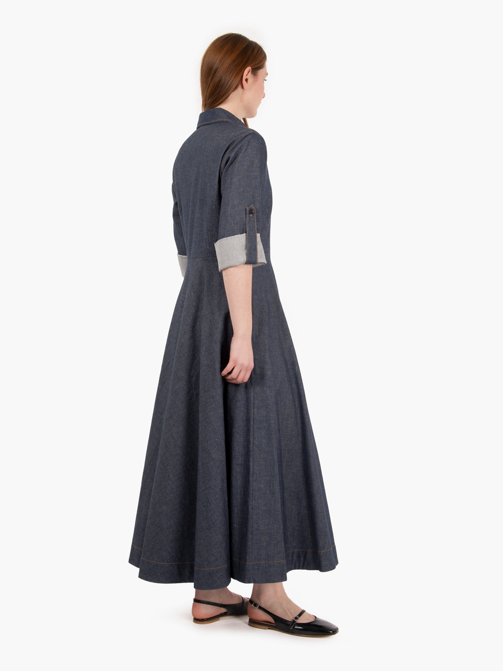 Long blue denim dress