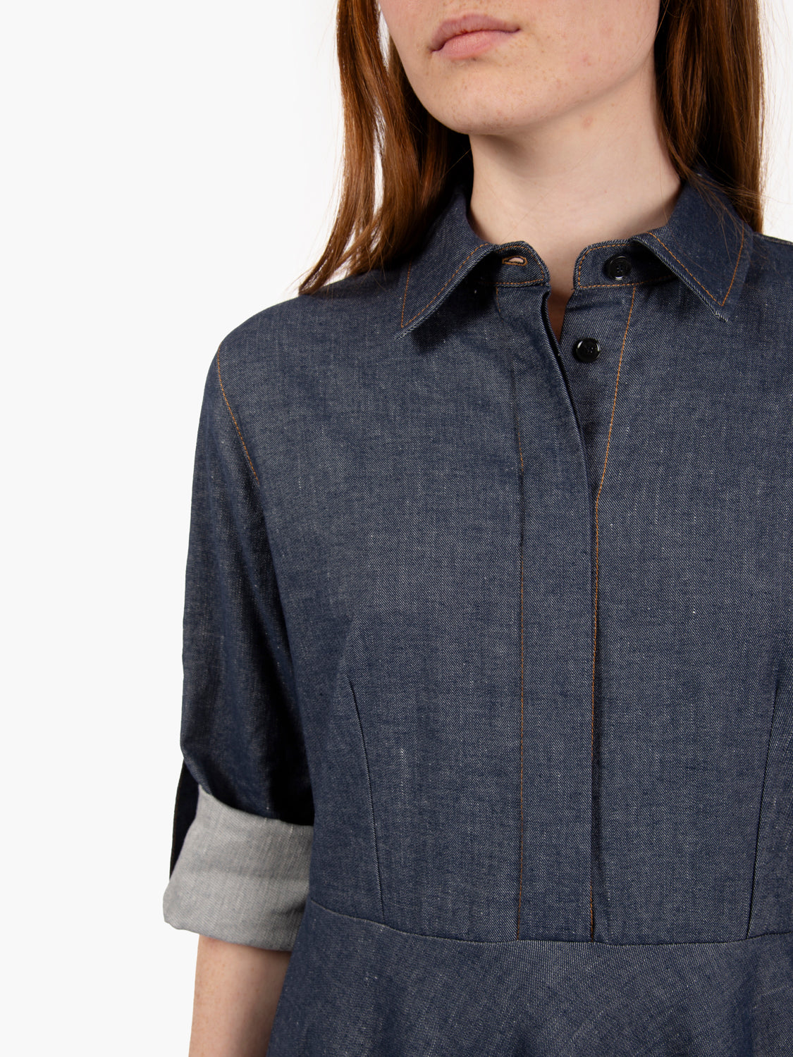 Long blue denim dress