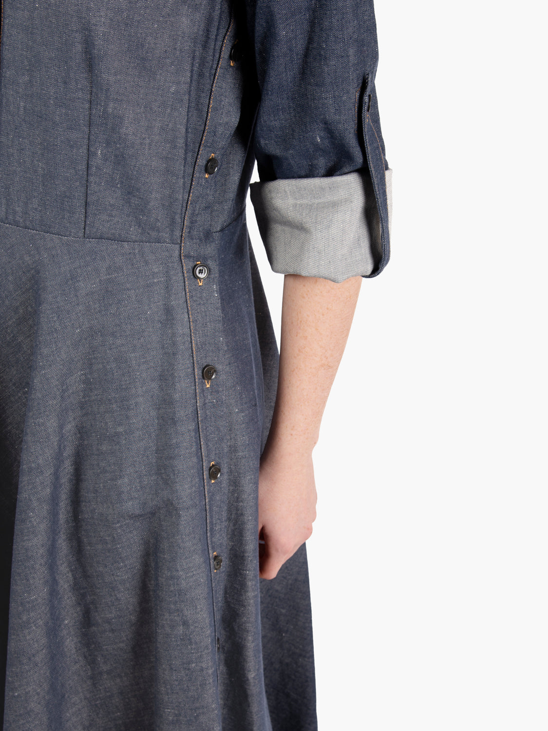 Long blue denim dress