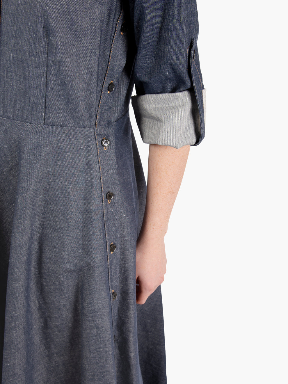 Long blue denim dress