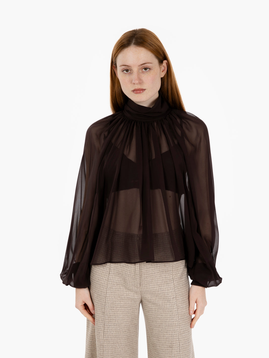 Blusa in seta Fayette fondente