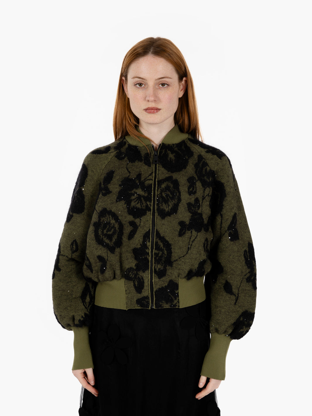 Wallace Bomber Jacket in Green/Black Flowers 