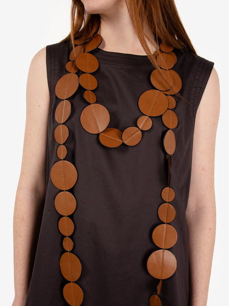 Collana lunga Dots cuoio