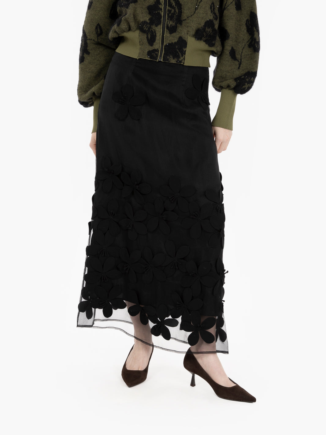 Camelia black floral skirt