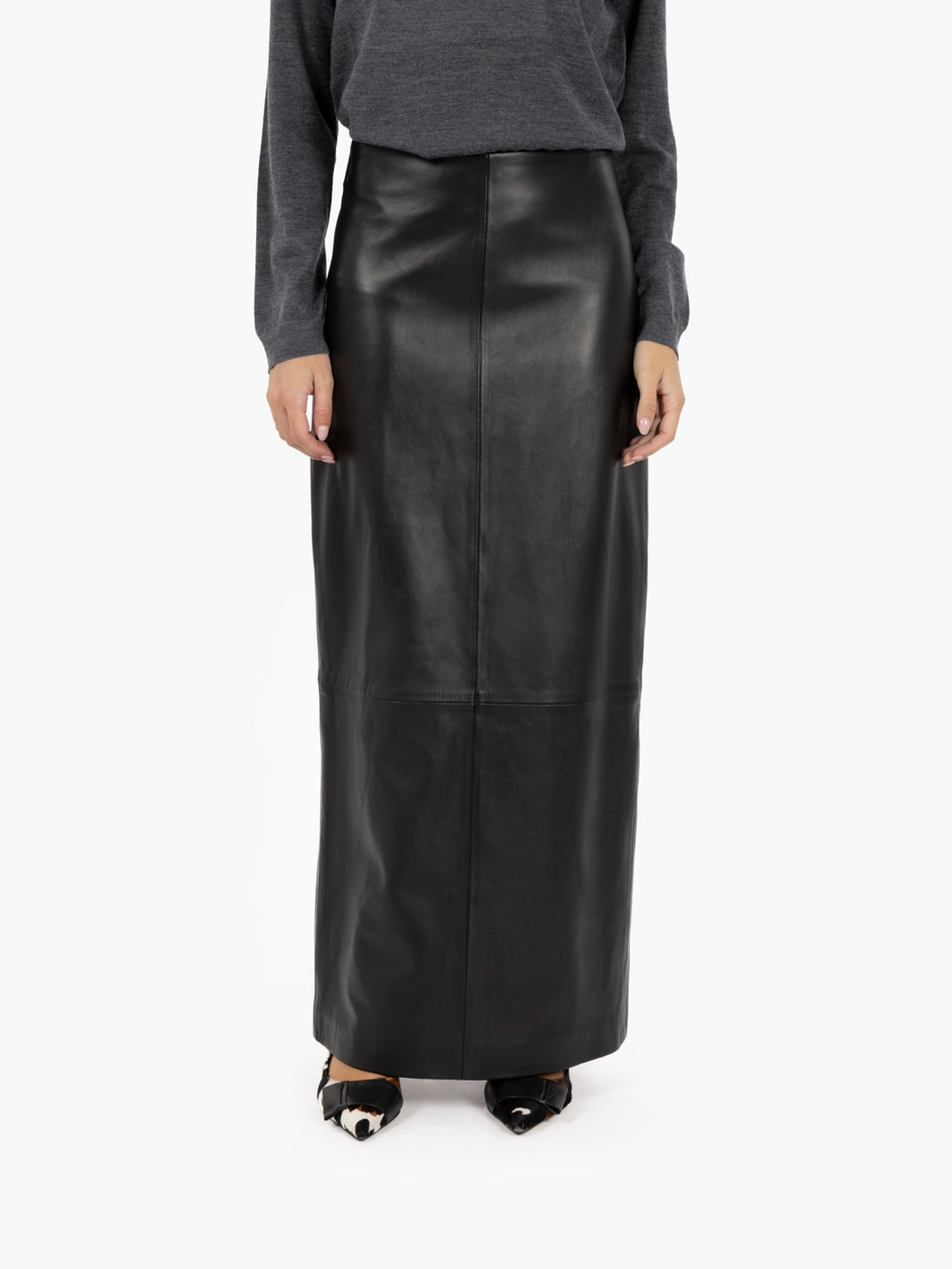 Chelsie Black Leather Long Skirt