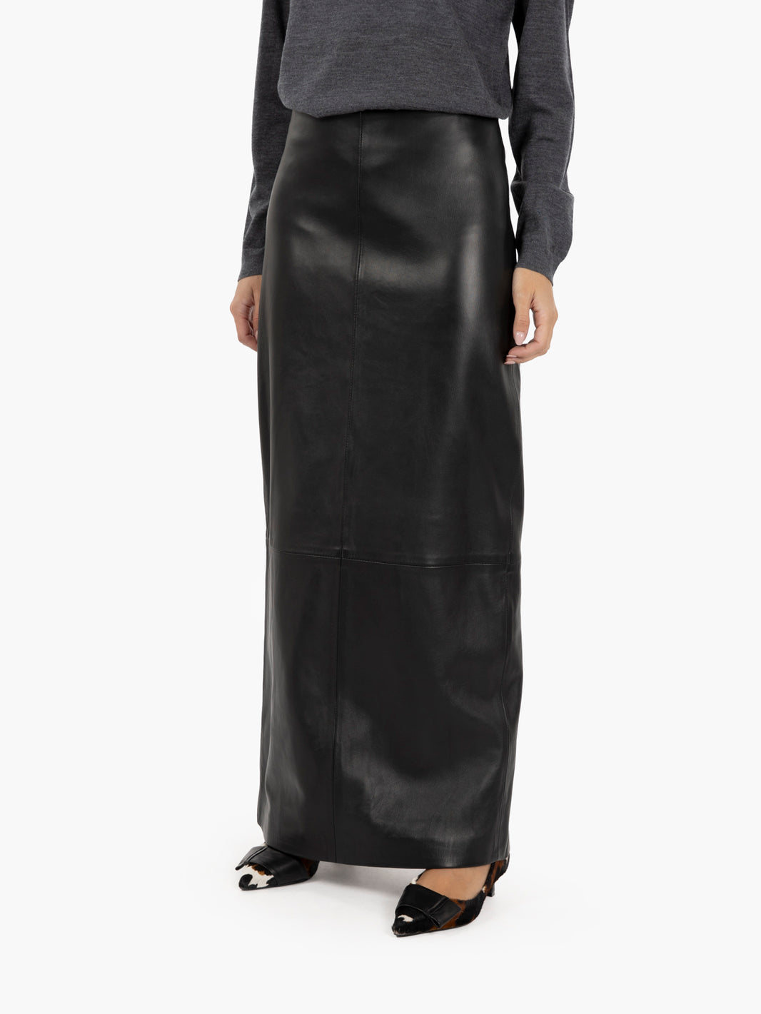 Chelsie Black Leather Long Skirt