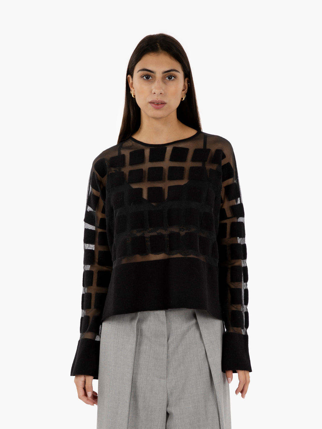 Ashton Black Checked Tulle Sweater