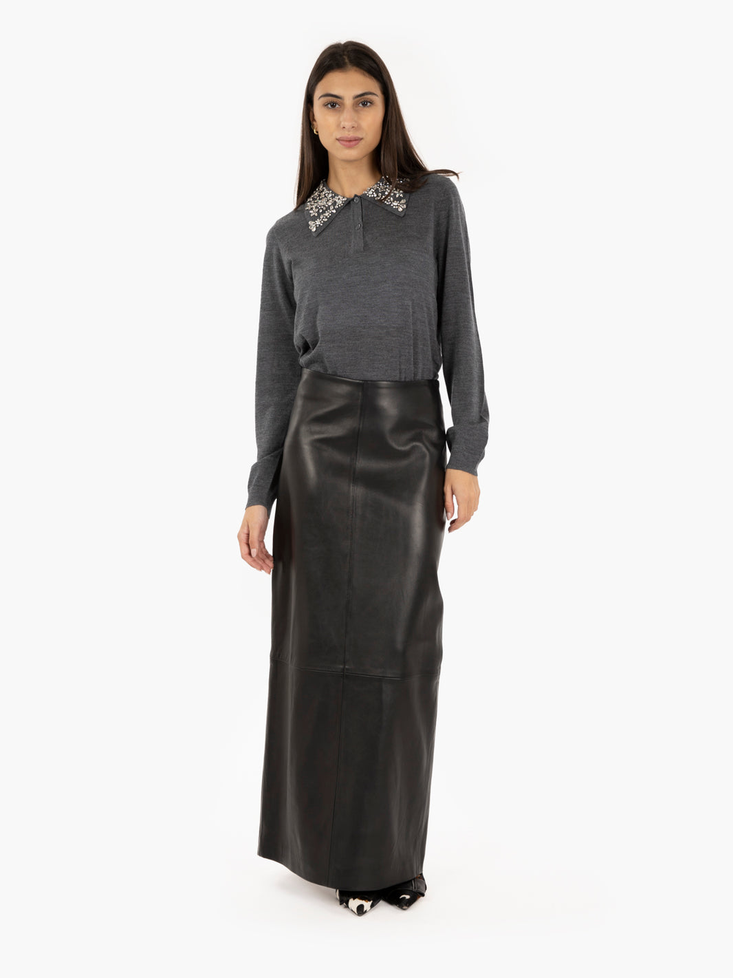 Fabienne grey stone collar sweater