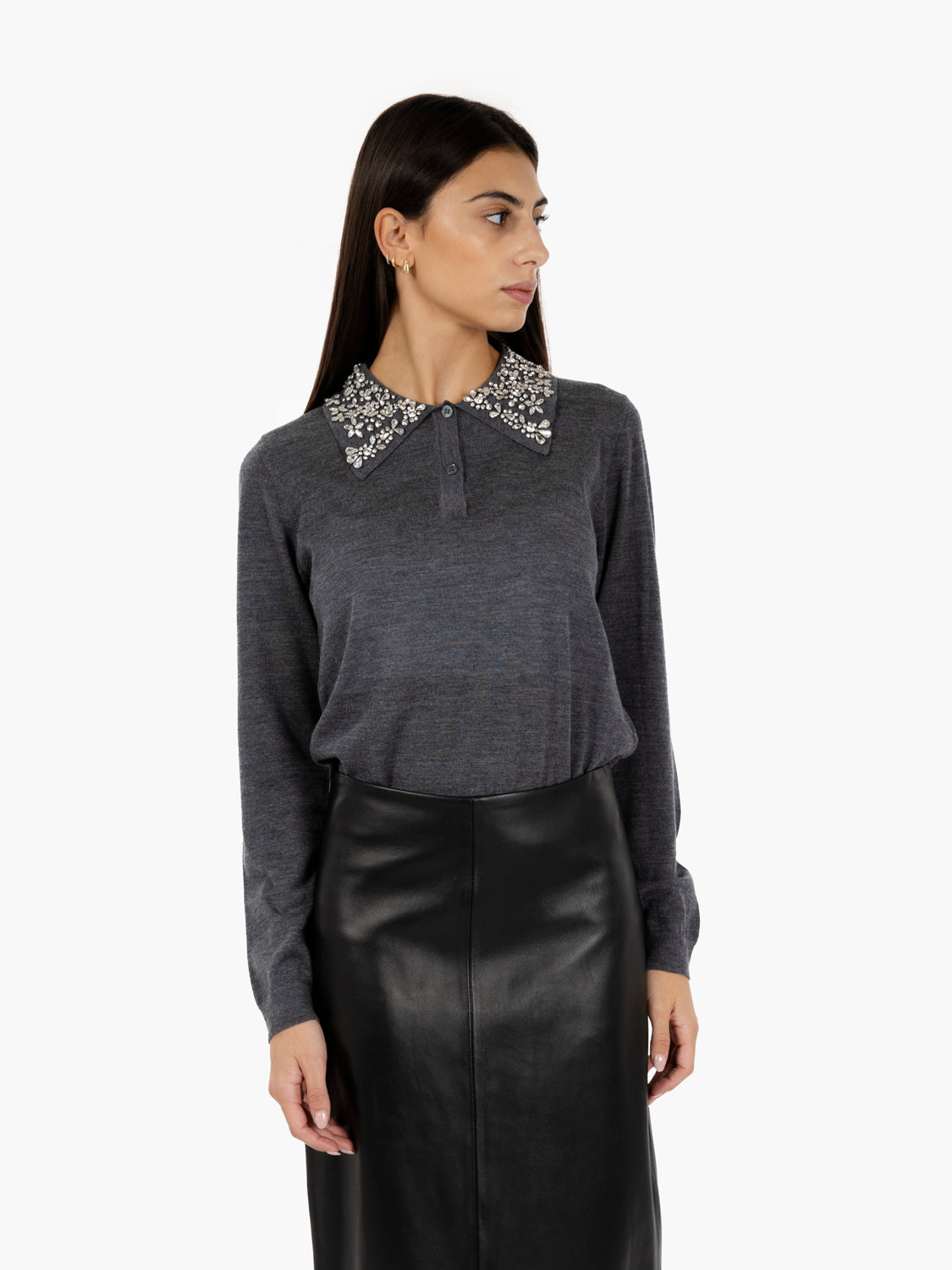 Fabienne grey stone collar sweater