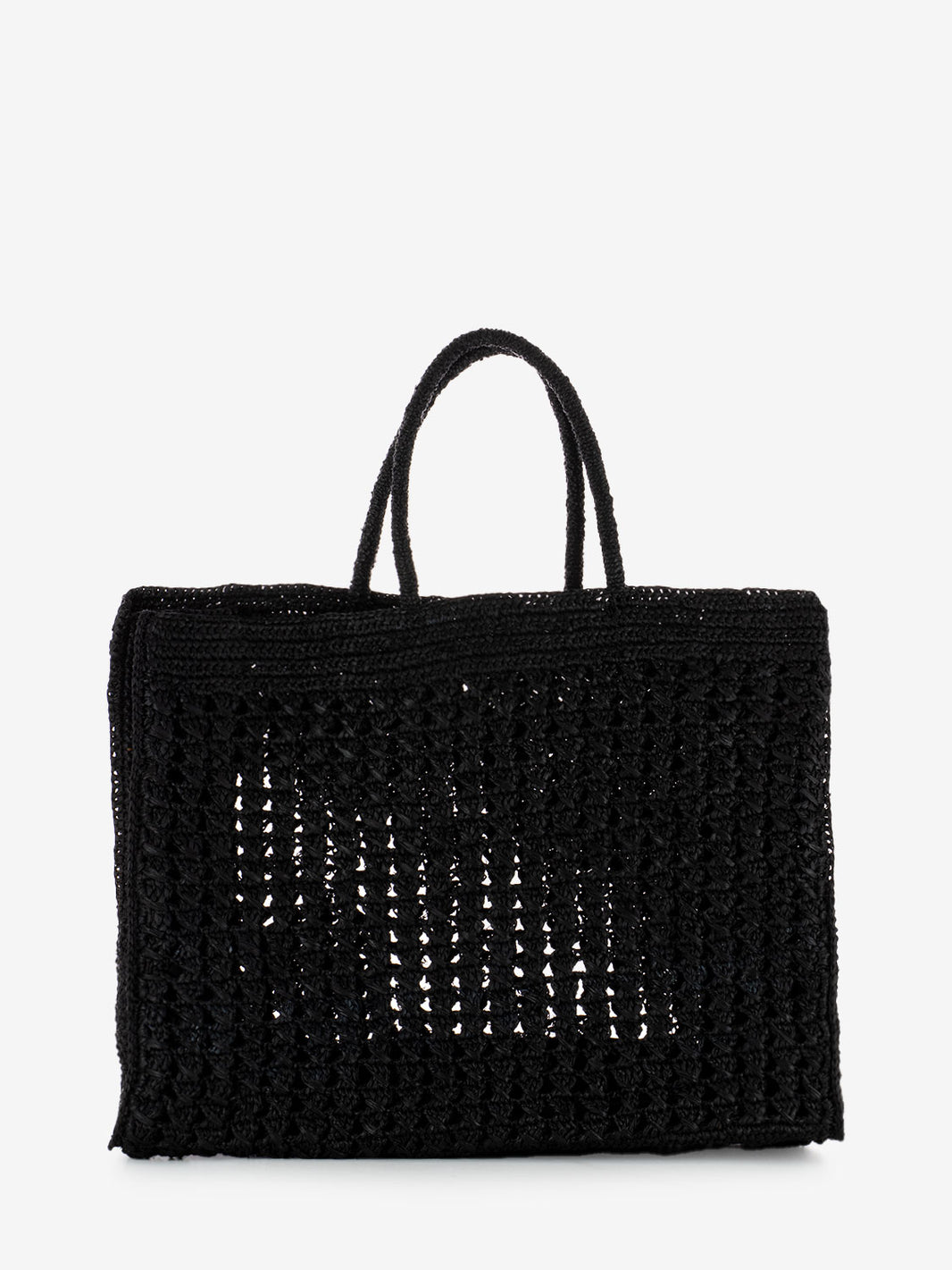 Large black perforated raffia tote