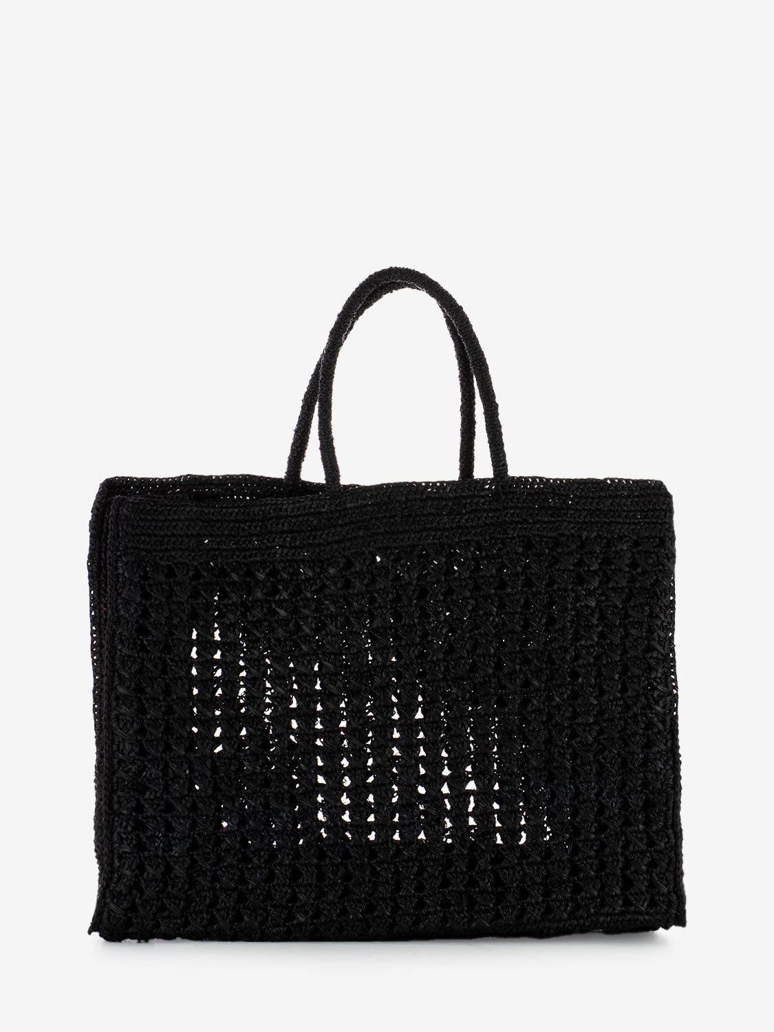 Large black perforated raffia tote