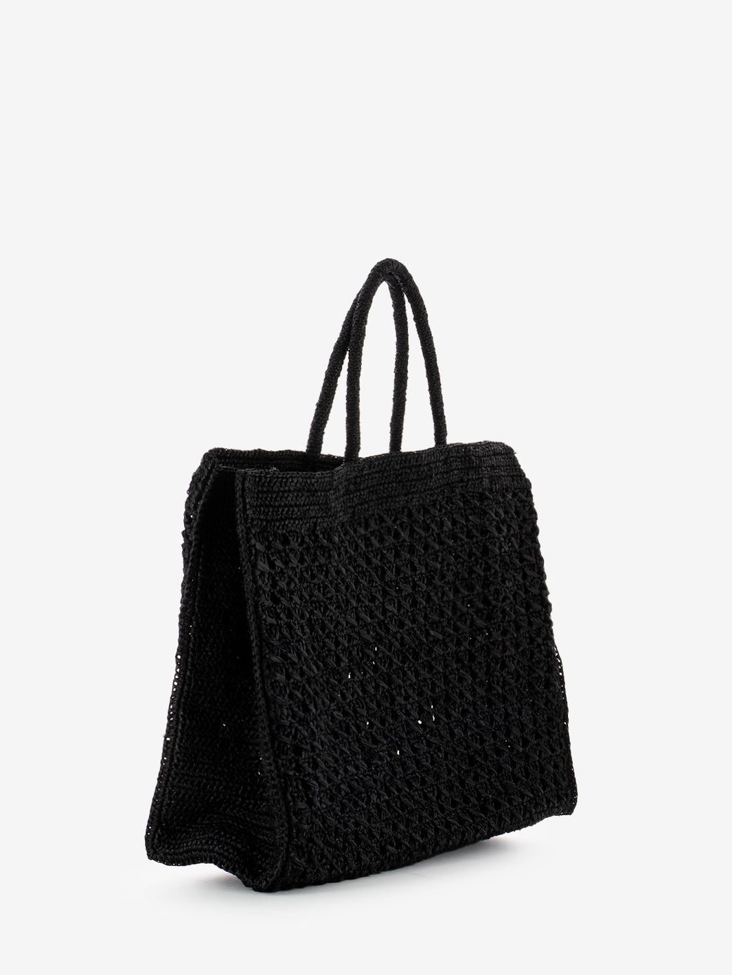 Large black perforated raffia tote