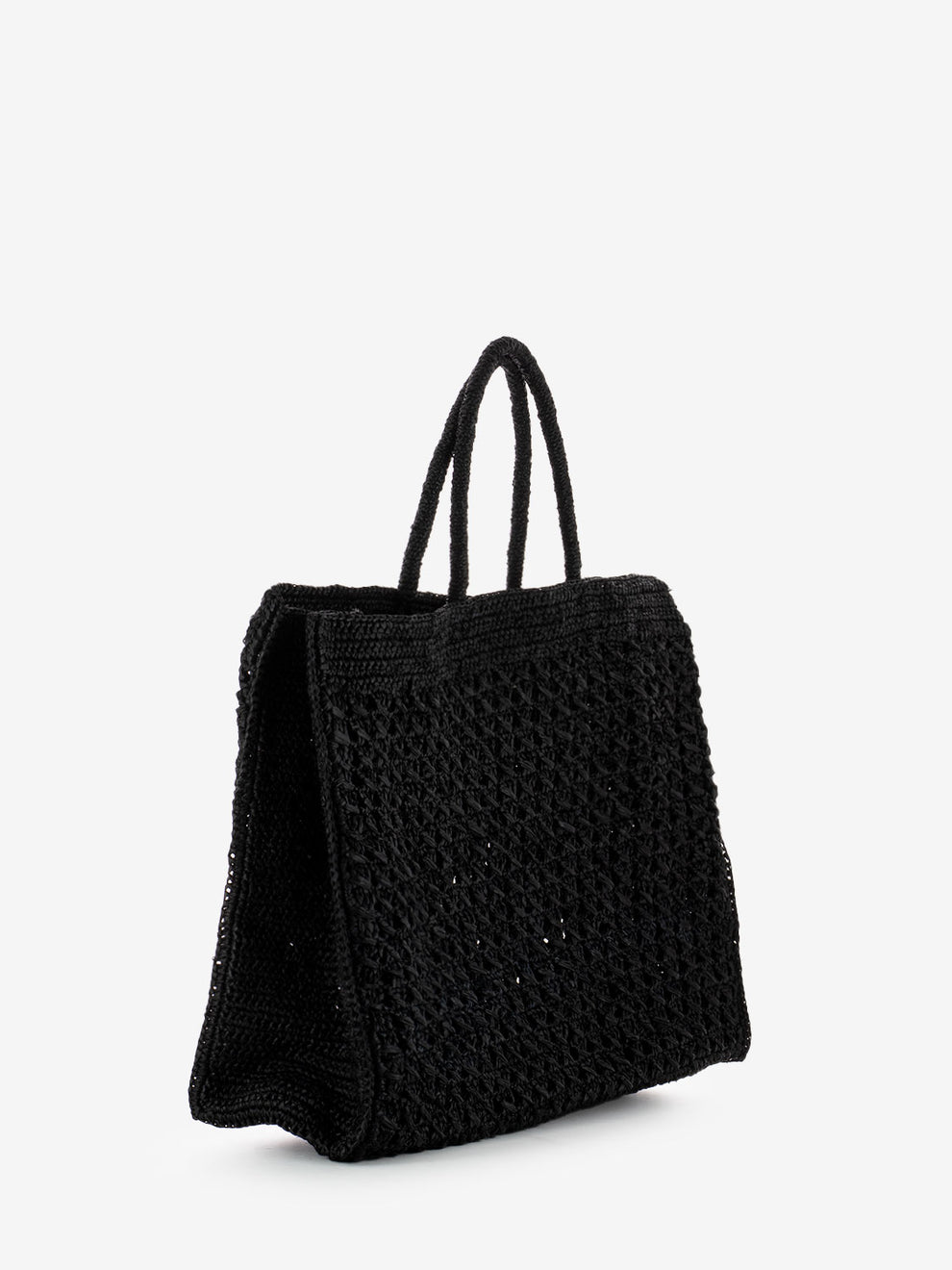 Large black perforated raffia tote