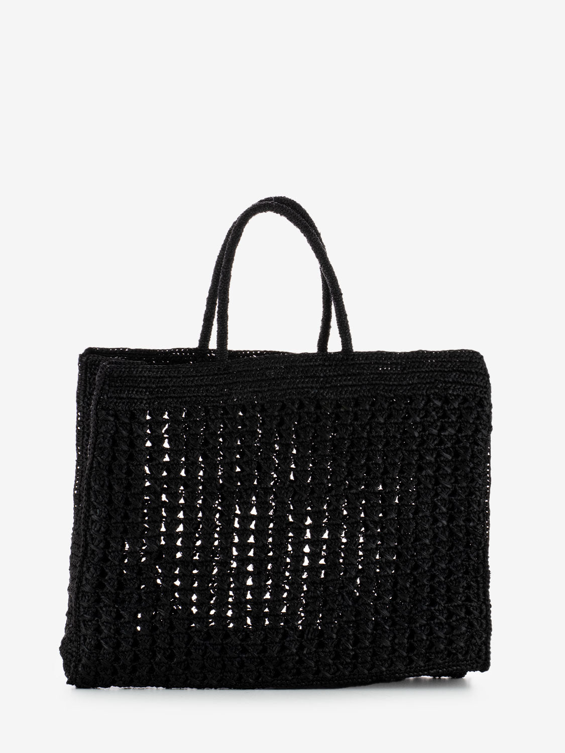 Large black perforated raffia tote
