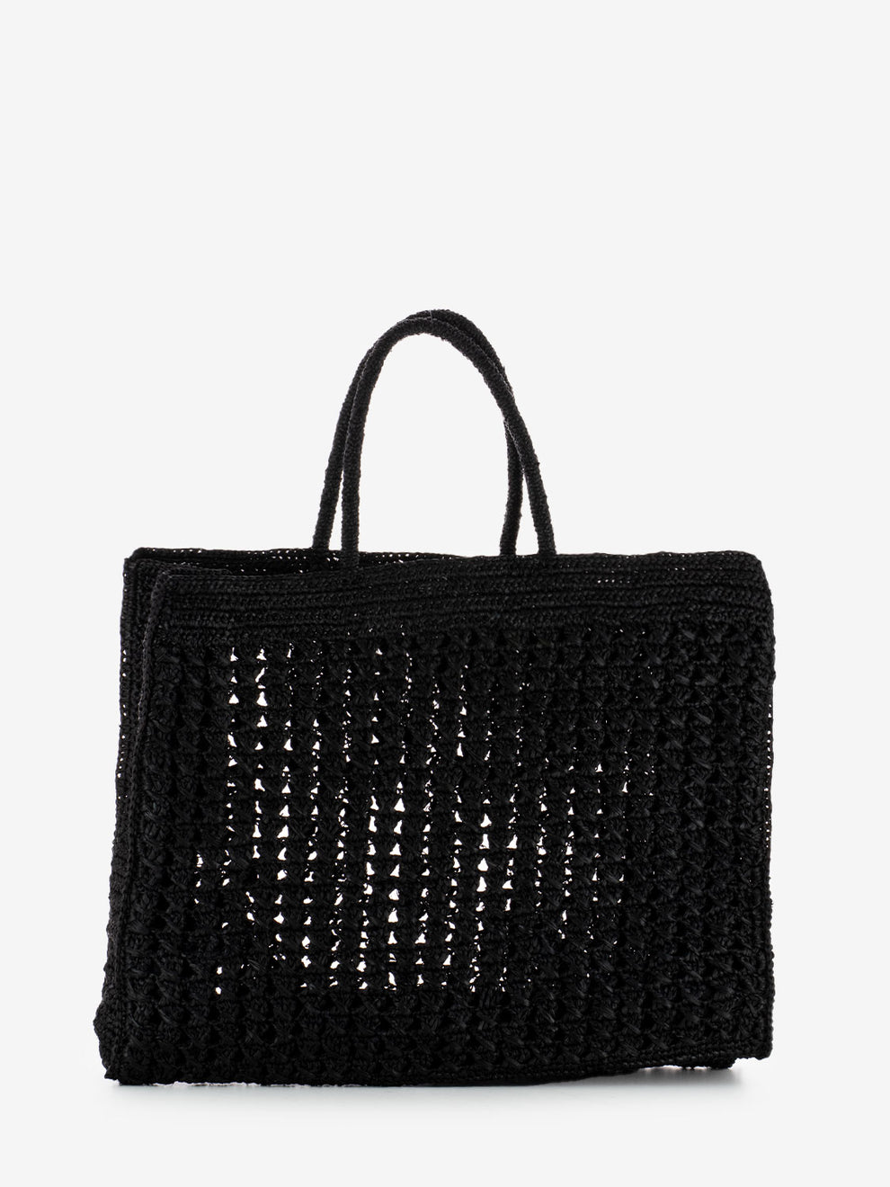 Large black perforated raffia tote