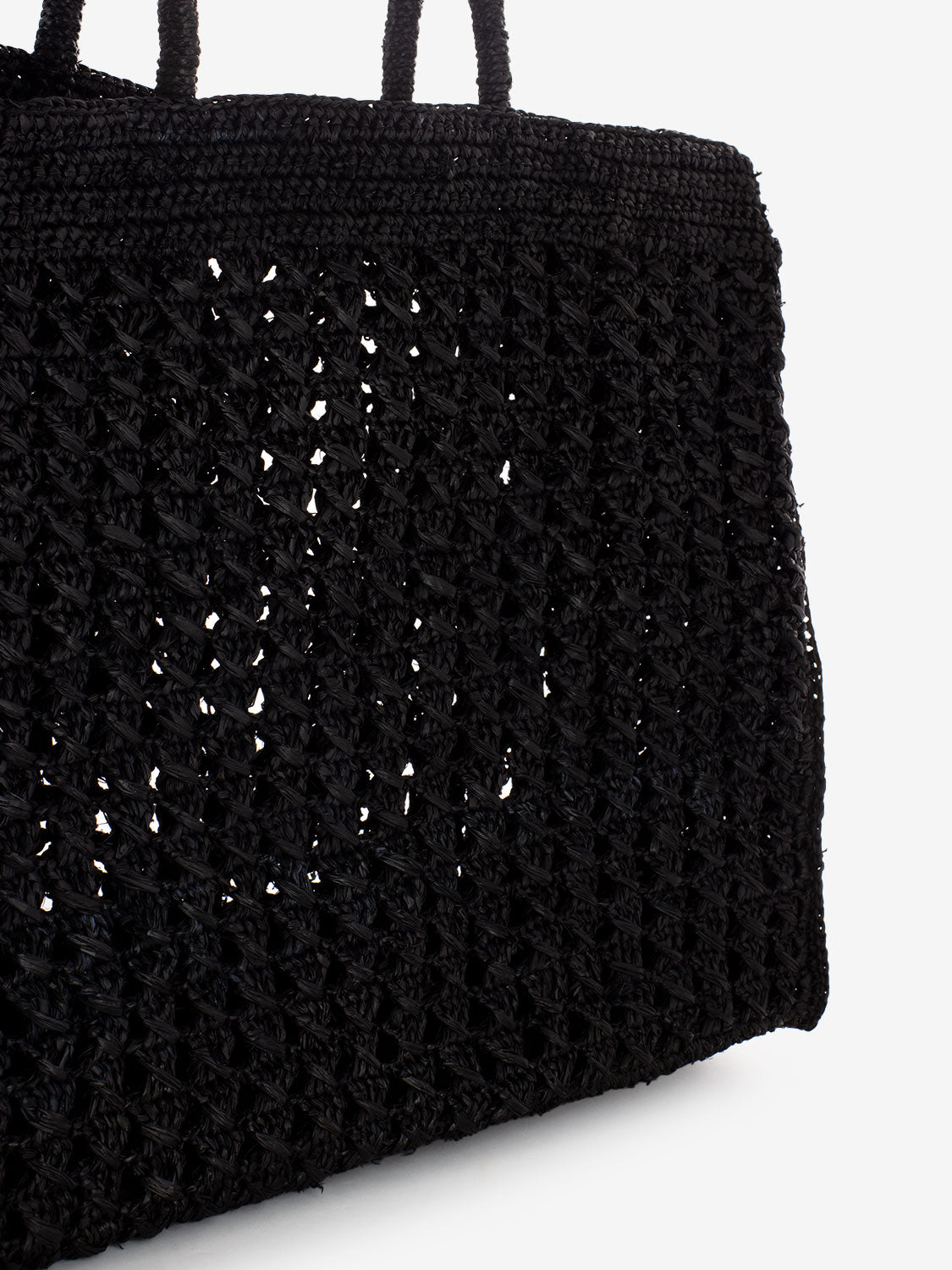 Large black perforated raffia tote