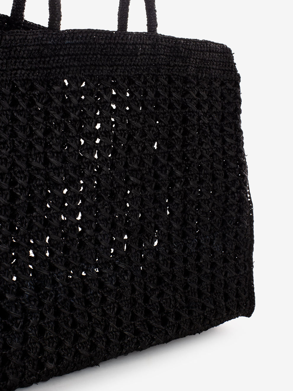 Large black perforated raffia tote