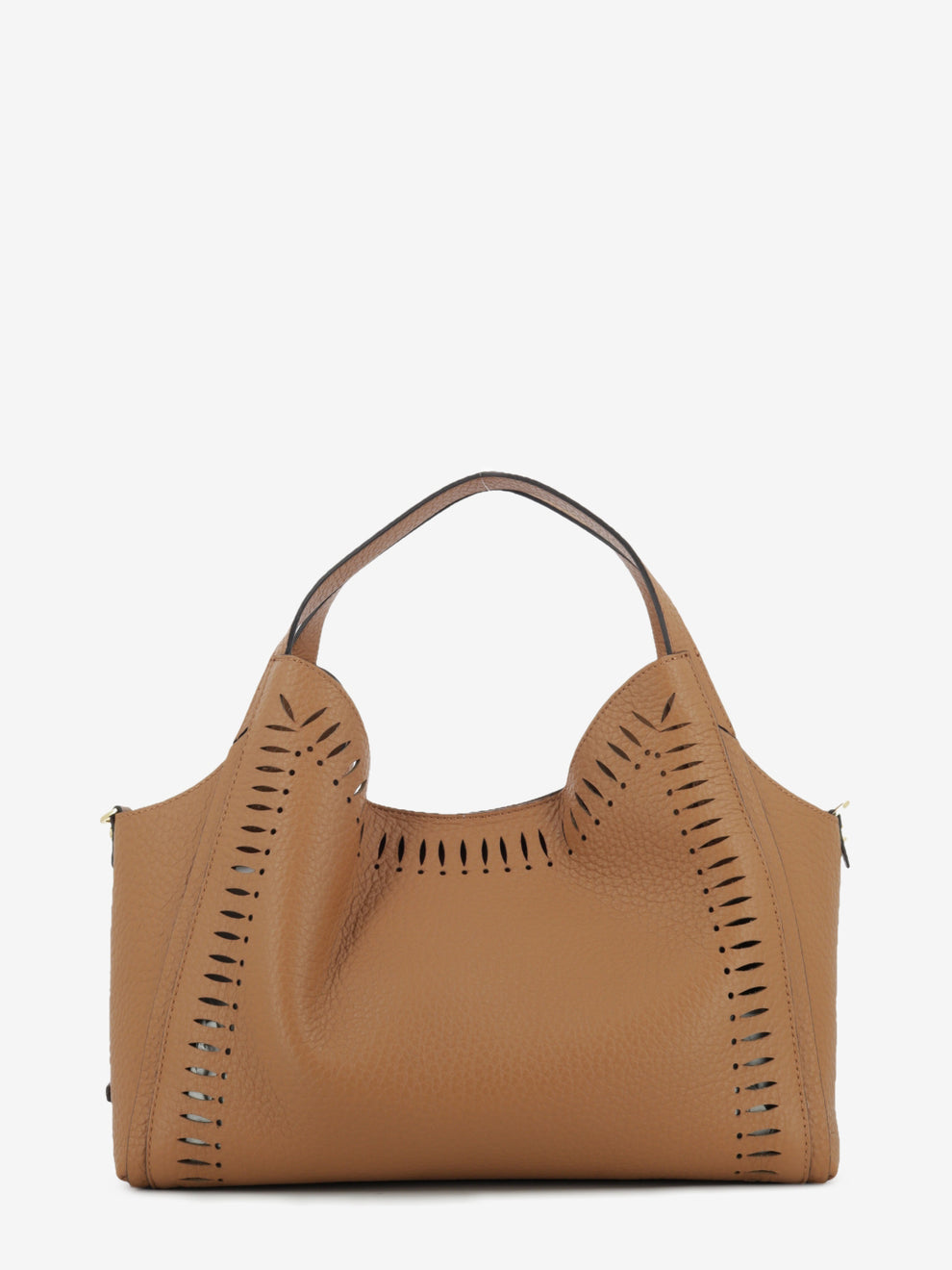 Perforated leather bag in tan