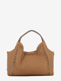 Perforated leather bag in tan