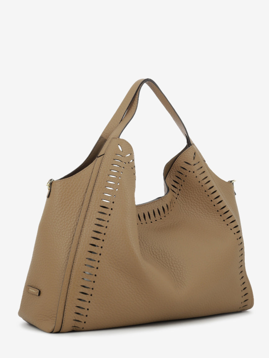 Borsa in pelle traforata cuoio