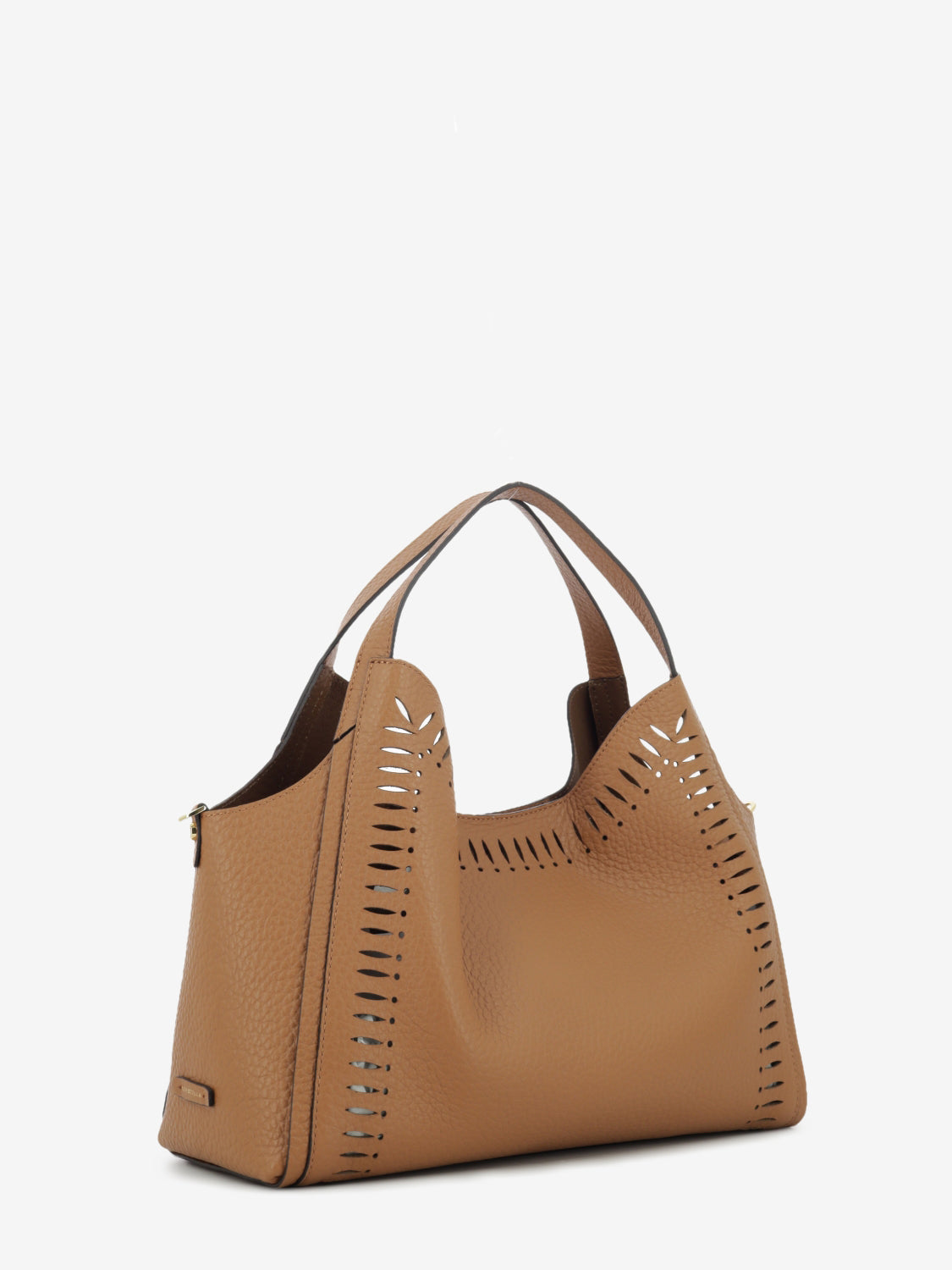 Perforated leather bag in tan
