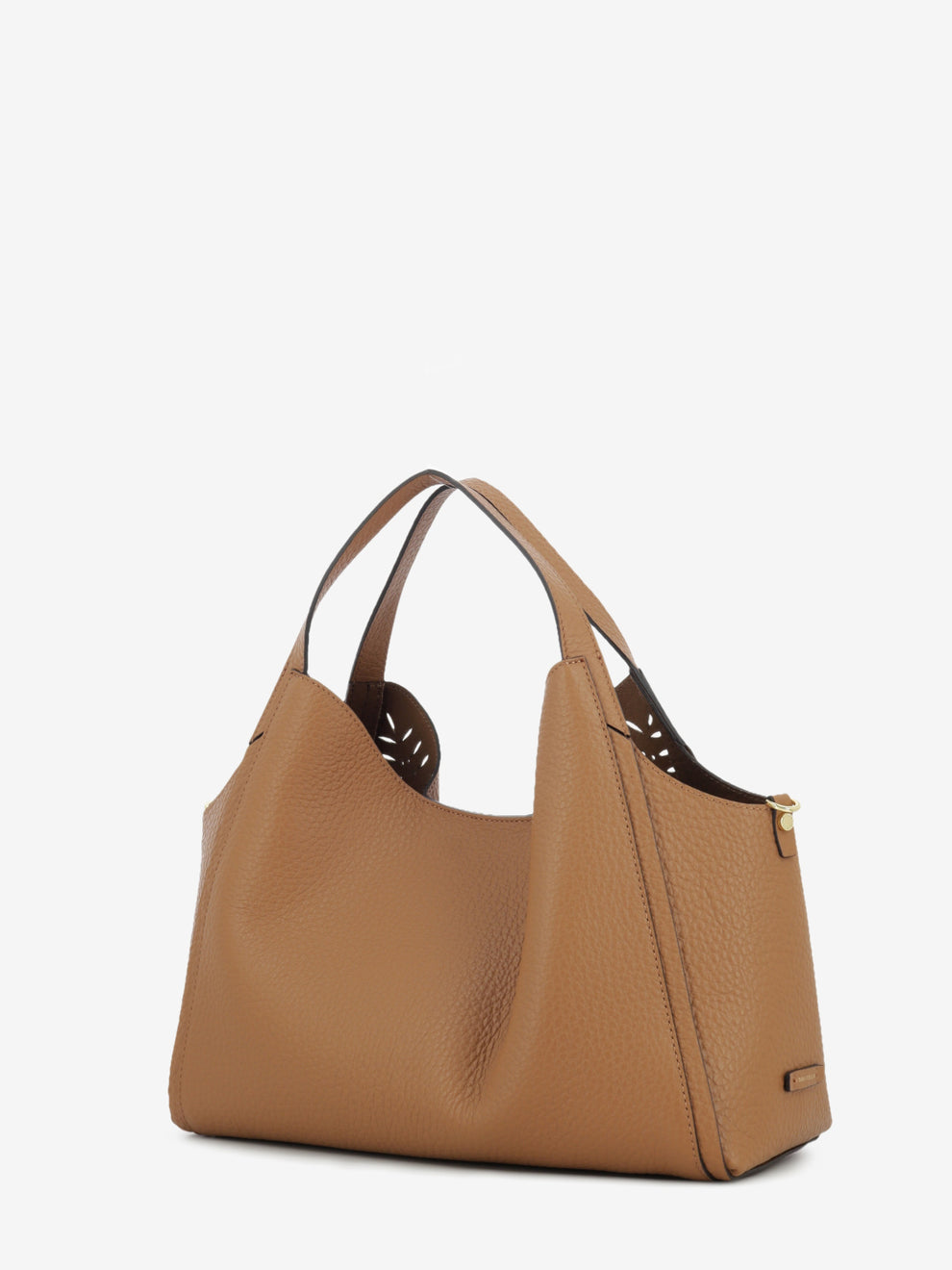 Perforated leather bag in tan