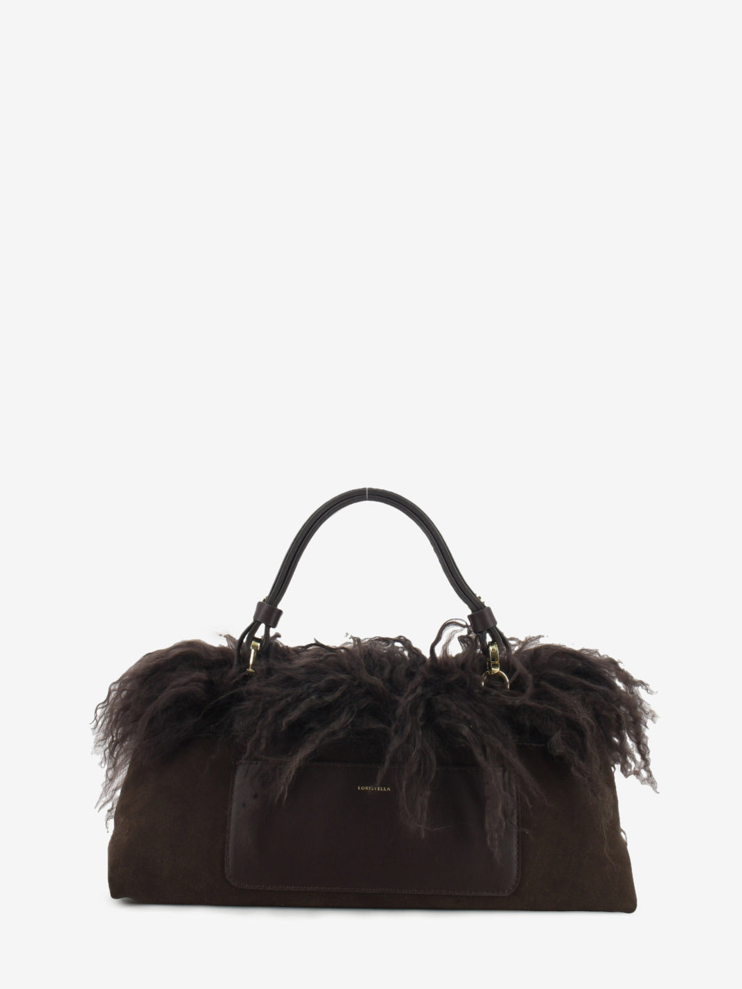 Brown fur and suede bag