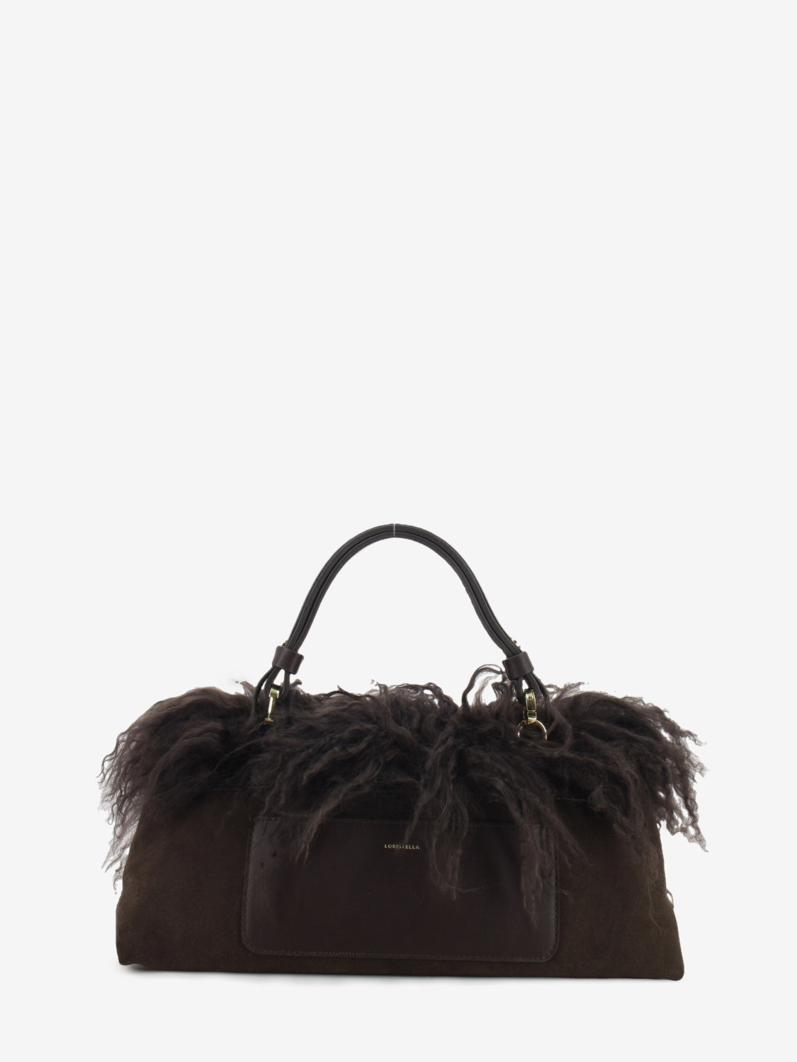 Borsa in pelliccia e suede marrone