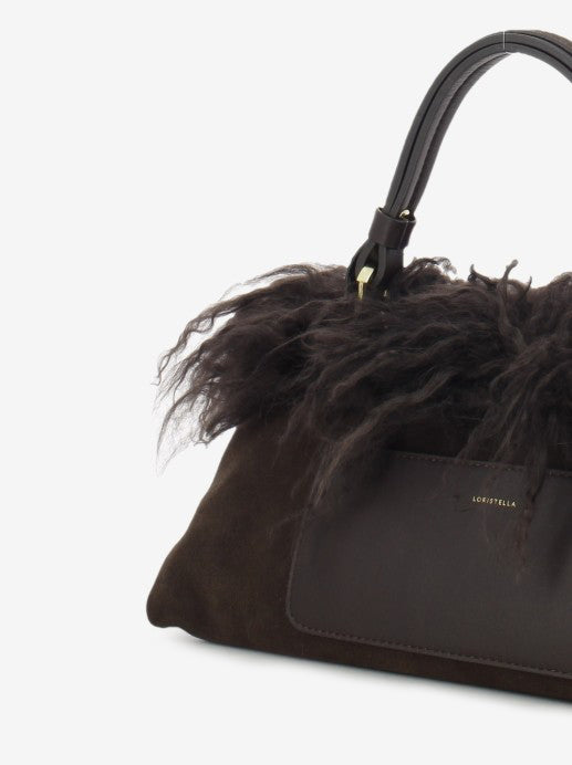 Borsa in pelliccia e suede marrone