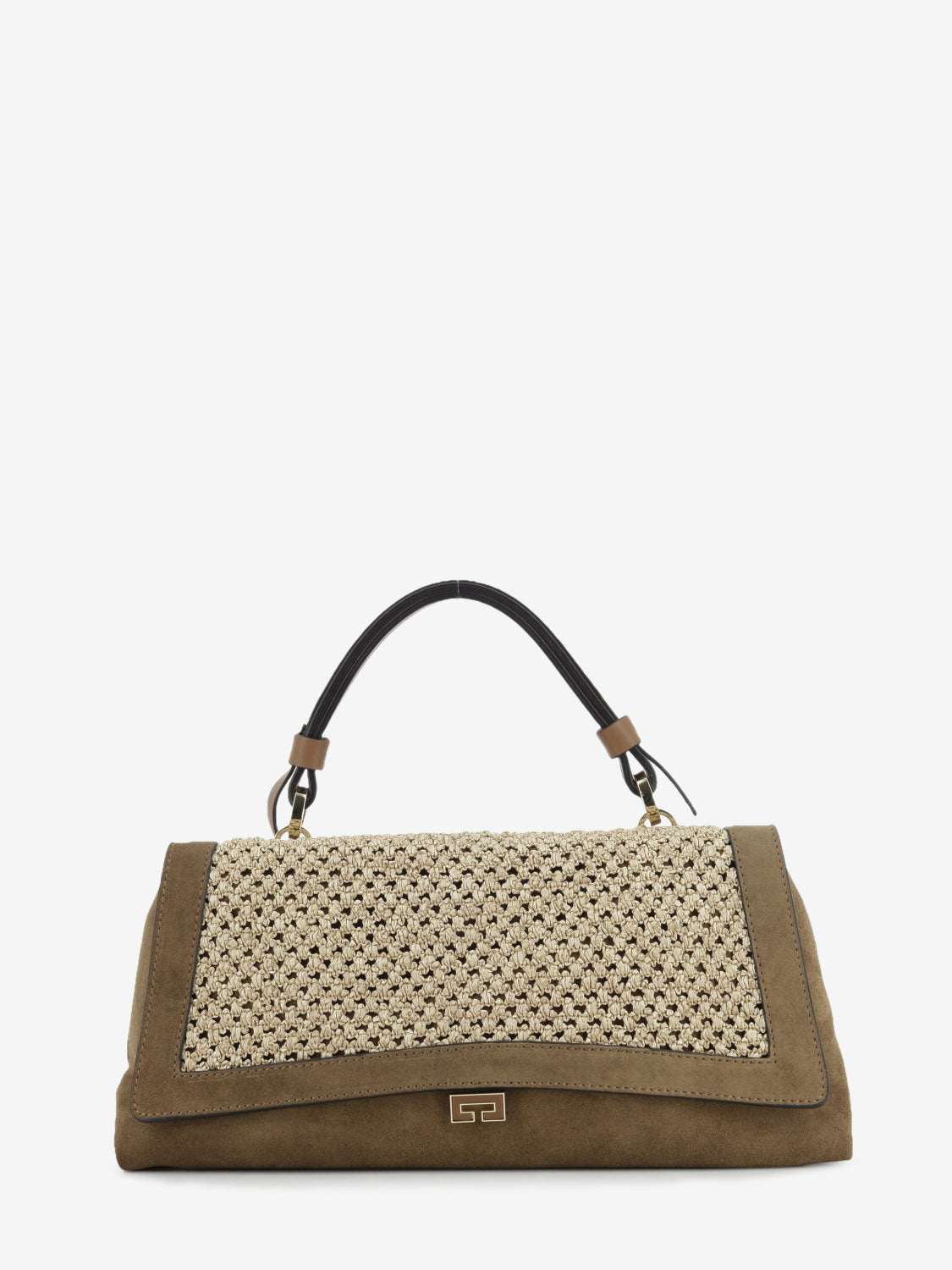 Borsa in rafia e suede marrone