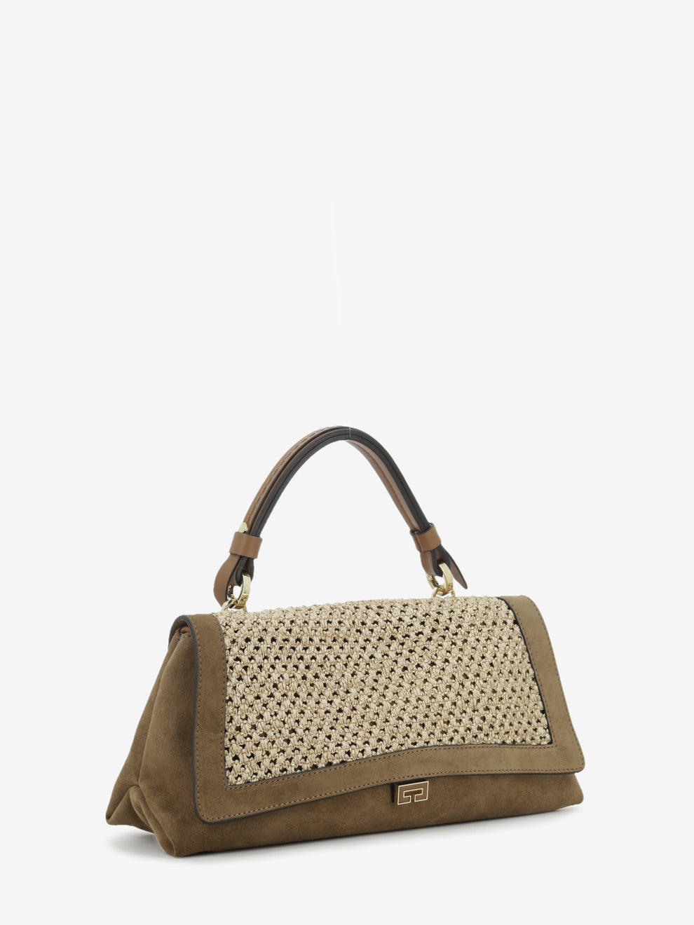 Borsa in rafia e suede marrone