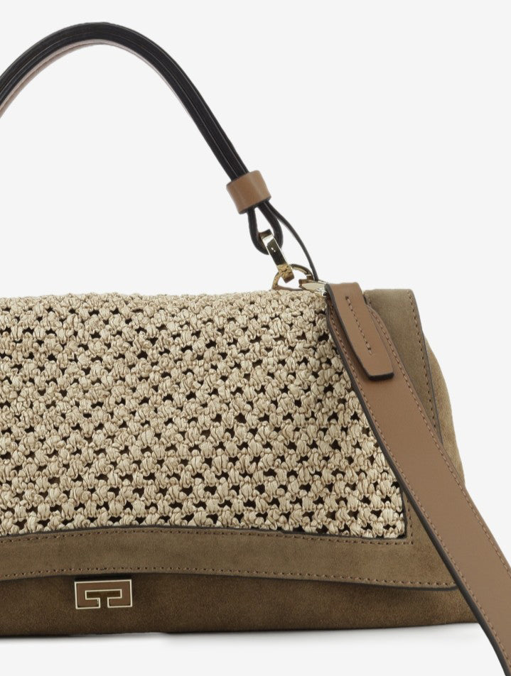 Borsa in rafia e suede marrone