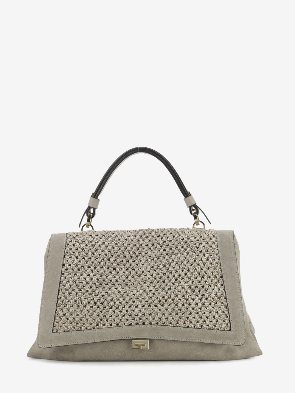 Borsa in suede e rafia Kendall taupe