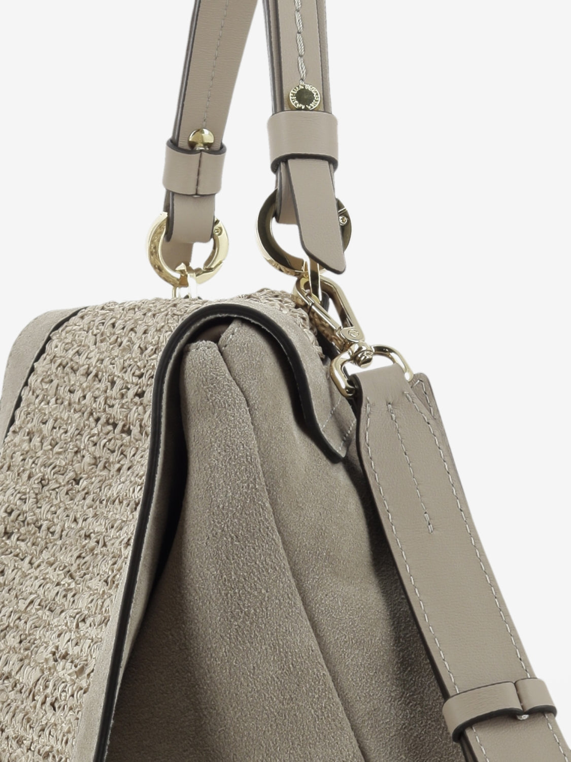 Borsa in suede e rafia Kendall taupe