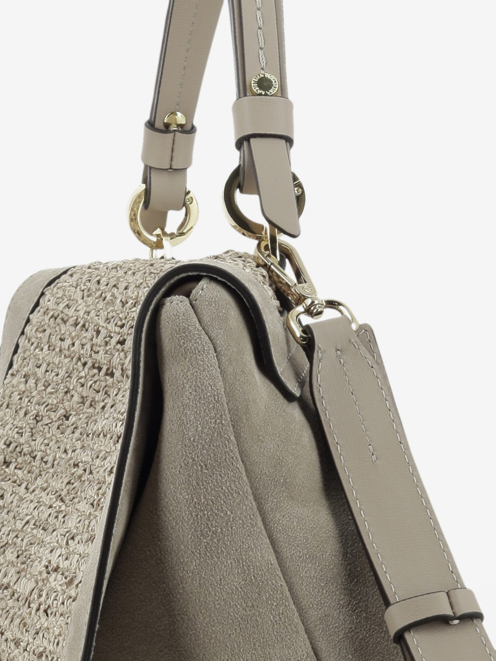Borsa in suede e rafia Kendall taupe