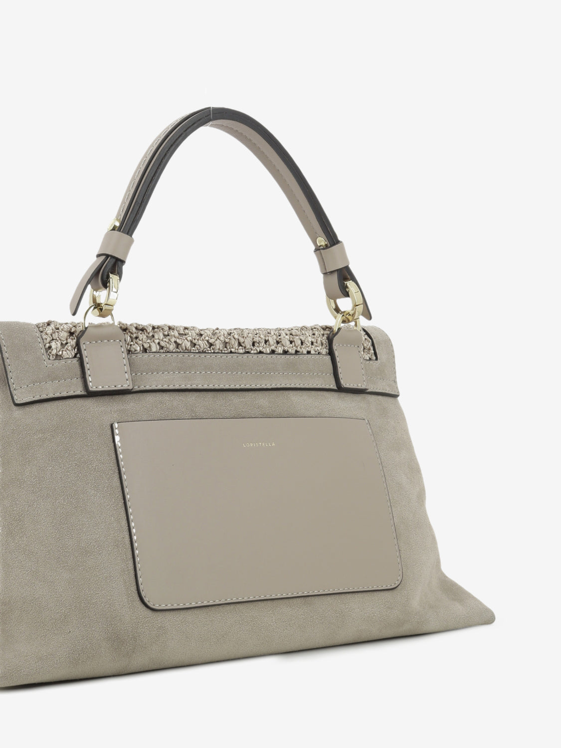 Borsa in suede e rafia Kendall taupe