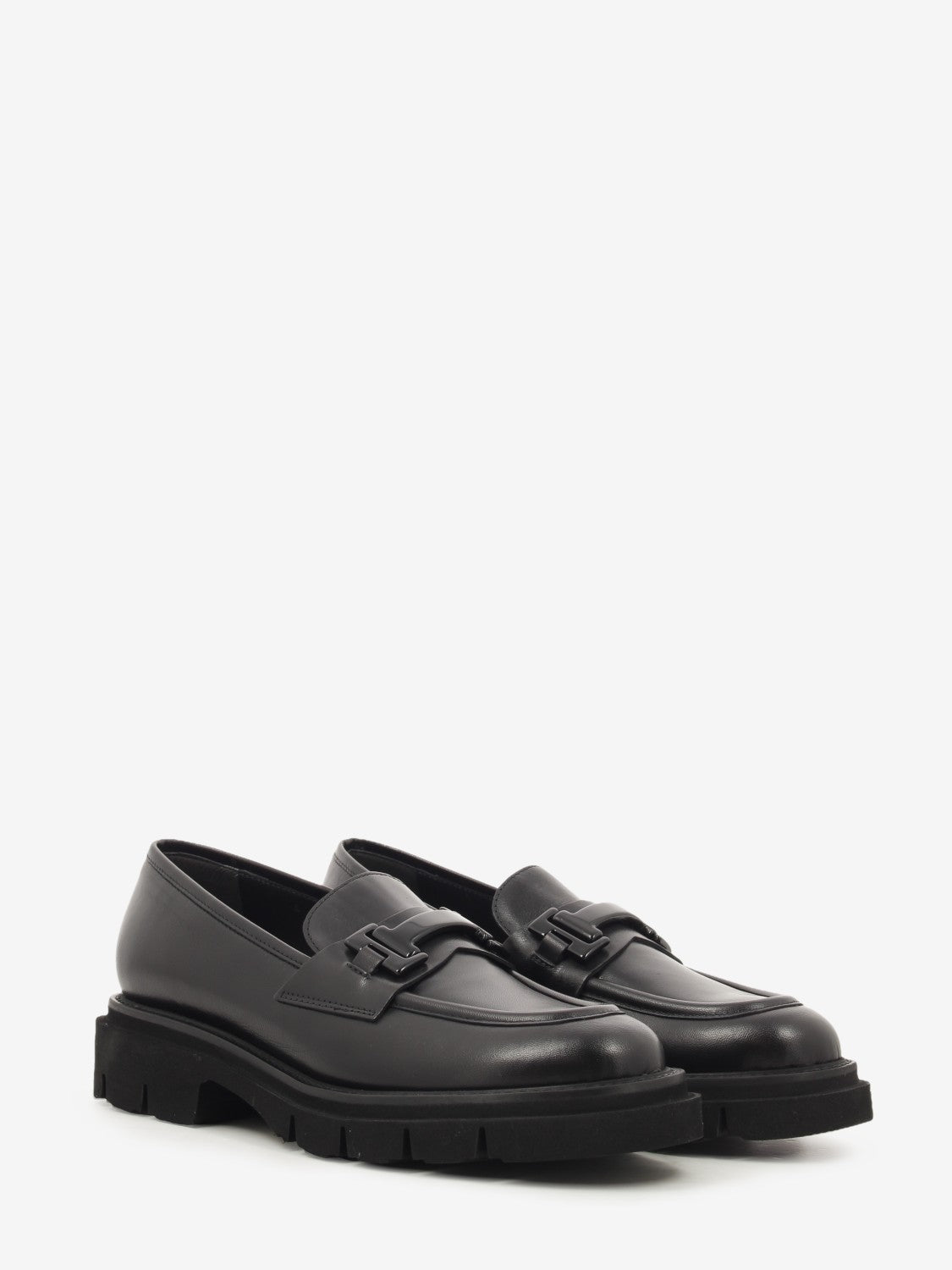 BLACK LEATHER LOAFER WITH ACCESSORY L413M_NERO