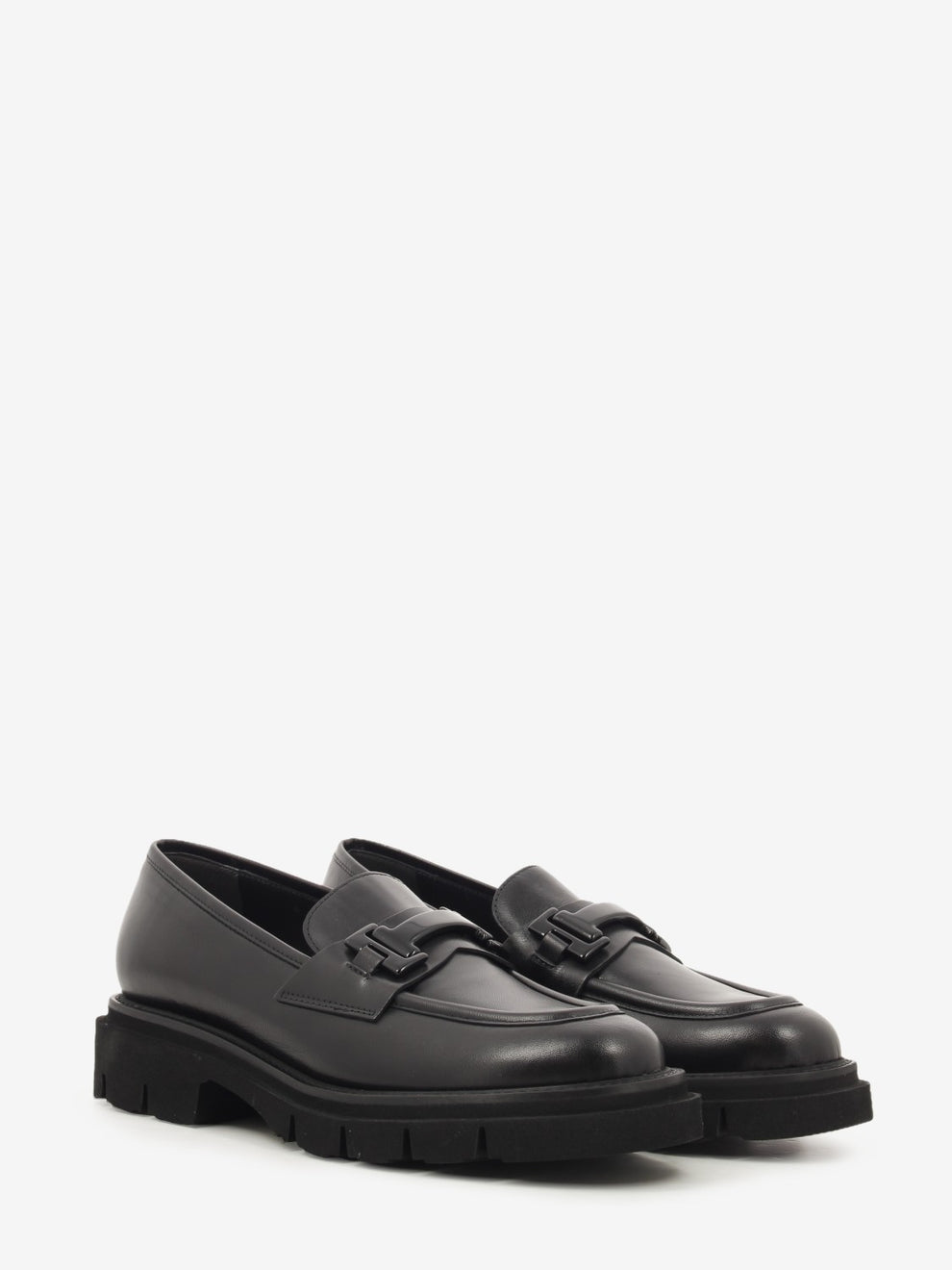 BLACK LEATHER LOAFER WITH ACCESSORY L413M_NERO
