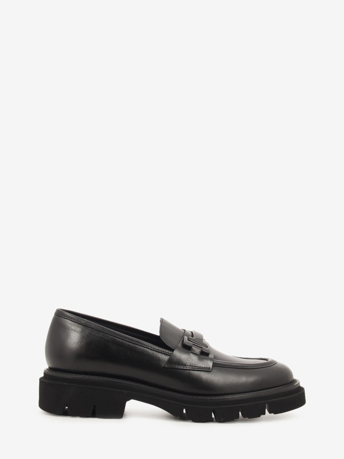 BLACK LEATHER LOAFER WITH ACCESSORY L413M_NERO