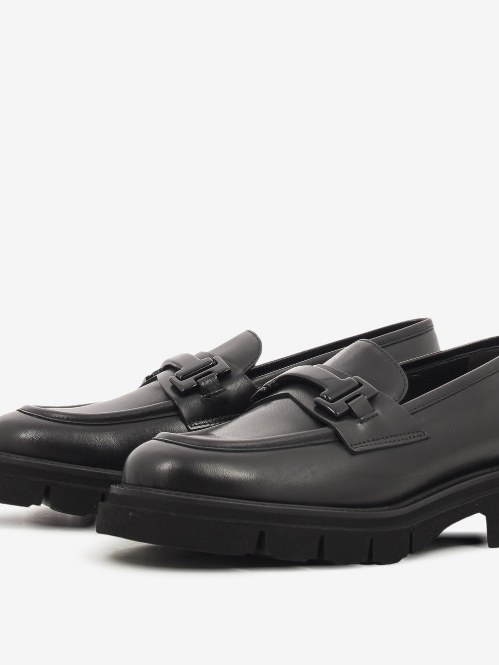 BLACK LEATHER LOAFER WITH ACCESSORY L413M_NERO
