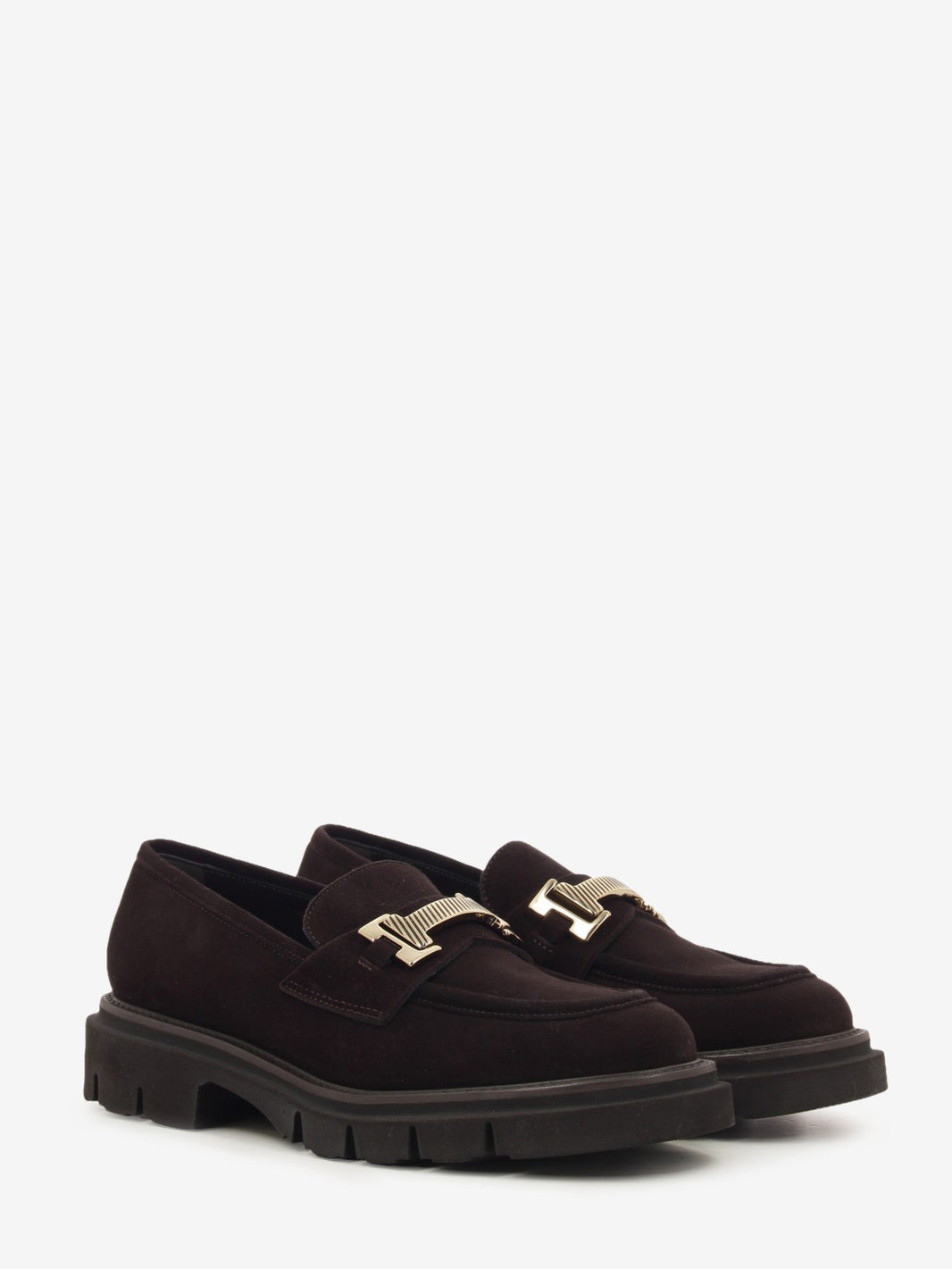 Mocassini in suede con fibbia testa di moro